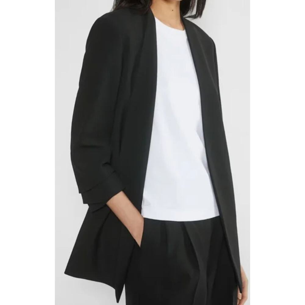 Aritzia Babaton Power Hip Blazer Open Front Ruched 3/4 Sleeve Jacket Crepe Black - Picture 15 of 15